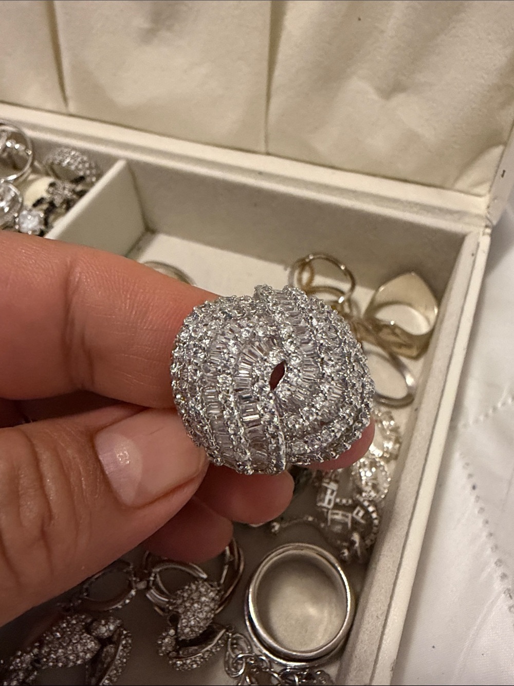 Sparkling Silver-Tone Pave Dome Statement Ring